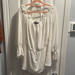 Lane Bryant Off Shoulder White Textured Blouse